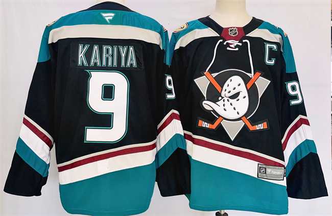 Mens Anaheim Ducks #9 Paul Kariya Black Teal 2024-25 Stitched Jersey